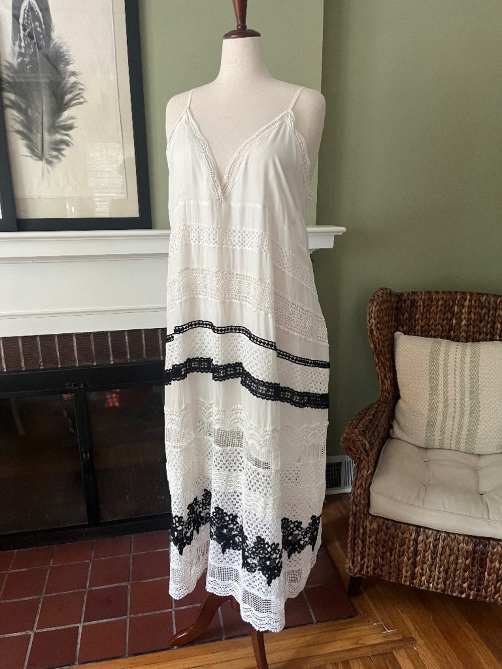 Anthropologie Crochet Lace Maxi Dress | Ivory & Black | Size 2X